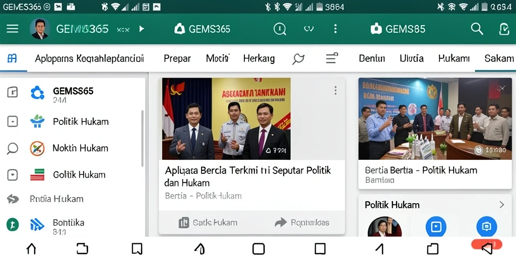 Tampilan antarmuka <strong>GEMS365</strong> yang informatif dan user-friendly untuk isu-isu politik dan hukum.