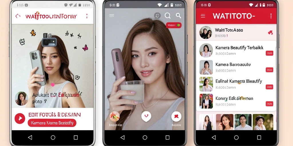 Tampilan antarmuka WATITOTO dengan fitur Kamera Beautify yang menarik.