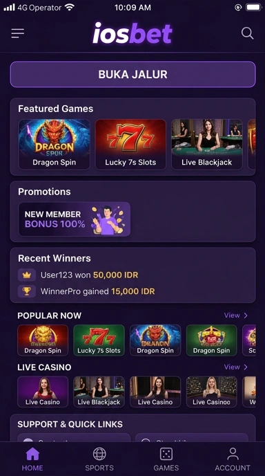 Tampilan link alternatif iosbet