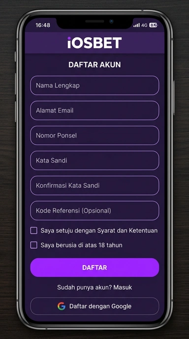 Tampilan halaman daftar iosbet