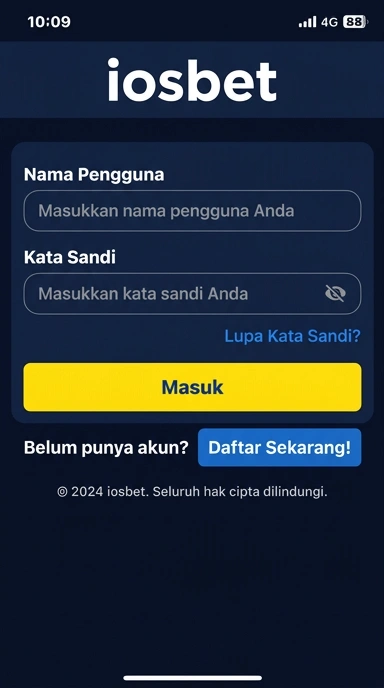 Tampilan halaman login iosbet